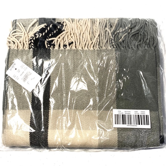 J. Crew Classic Plaid Scarf 77.5” Gray Ivory - Picture 7 of 8